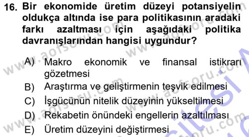 Para ve Banka Dersi 2015 - 2016 Yılı (Final) Dönem Sonu Sınav Soruları 16. Soru