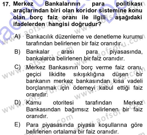 Para ve Banka Dersi 2015 - 2016 Yılı (Final) Dönem Sonu Sınav Soruları 17. Soru