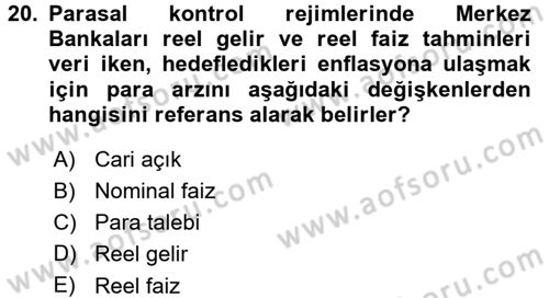 Para ve Banka Dersi 2015 - 2016 Yılı (Final) Dönem Sonu Sınav Soruları 20. Soru