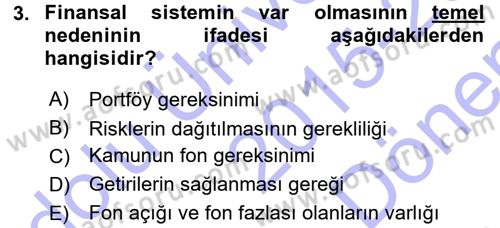 Para ve Banka Dersi 2015 - 2016 Yılı (Final) Dönem Sonu Sınav Soruları 3. Soru