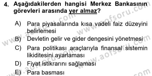 Para ve Banka Dersi 2015 - 2016 Yılı (Final) Dönem Sonu Sınav Soruları 4. Soru