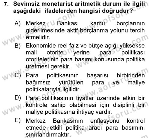 Para ve Banka Dersi 2015 - 2016 Yılı (Final) Dönem Sonu Sınav Soruları 7. Soru