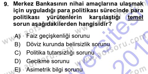 Para ve Banka Dersi 2015 - 2016 Yılı (Final) Dönem Sonu Sınav Soruları 9. Soru