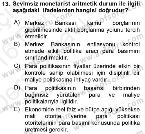 Para ve Banka Dersi 2015 - 2016 Yılı Tek Ders Sınavı 13. Soru