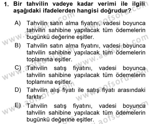 Para ve Banka Dersi 2016 - 2017 Yılı 3 Ders Sınav Soruları 1. Soru