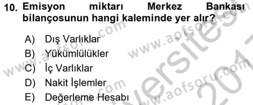 Para ve Banka Dersi 2016 - 2017 Yılı 3 Ders Sınav Soruları 10. Soru