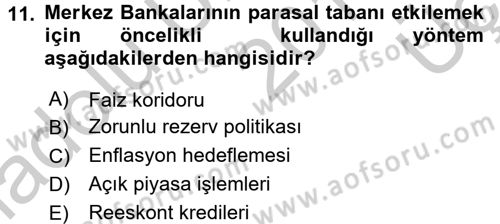 Para ve Banka Dersi 2016 - 2017 Yılı 3 Ders Sınav Soruları 11. Soru