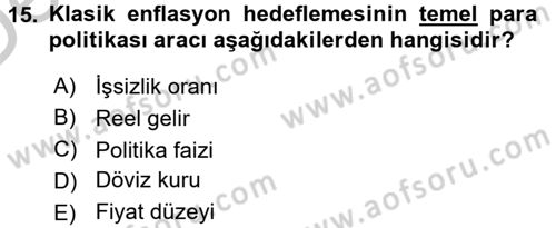 Para ve Banka Dersi 2016 - 2017 Yılı 3 Ders Sınavı 15. Soru