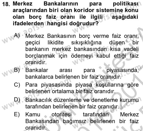 Para ve Banka Dersi 2016 - 2017 Yılı 3 Ders Sınav Soruları 18. Soru