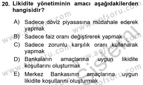 Para ve Banka Dersi 2016 - 2017 Yılı 3 Ders Sınav Soruları 20. Soru