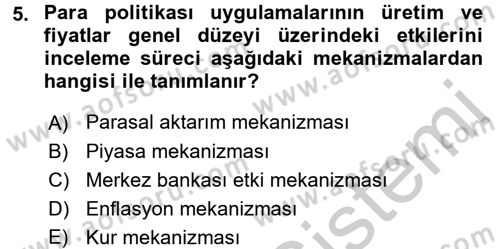 Para ve Banka Dersi 2016 - 2017 Yılı 3 Ders Sınav Soruları 5. Soru