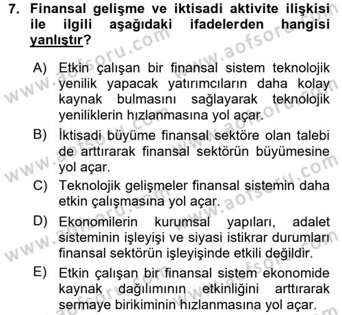 Para ve Banka Dersi 2016 - 2017 Yılı 3 Ders Sınav Soruları 7. Soru