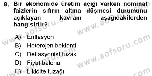 Para ve Banka Dersi 2016 - 2017 Yılı 3 Ders Sınav Soruları 9. Soru