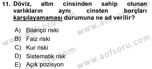 Para ve Banka Dersi Ara Sınavı Deneme Sınav Soruları 11. Soru