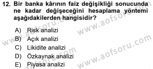 Para ve Banka Dersi Ara Sınavı Deneme Sınav Soruları 12. Soru