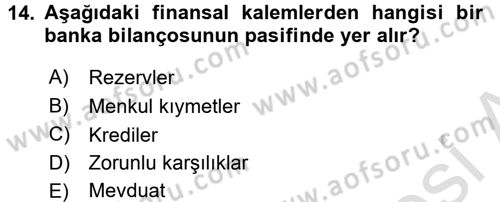 Para ve Banka Dersi Ara Sınavı Deneme Sınav Soruları 14. Soru