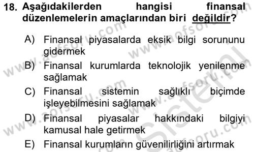 Para ve Banka Dersi Ara Sınavı Deneme Sınav Soruları 18. Soru