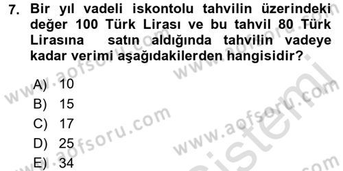 Para ve Banka Dersi Ara Sınavı Deneme Sınav Soruları 7. Soru