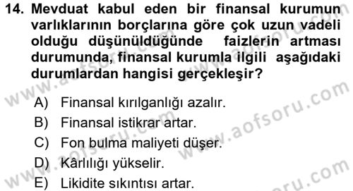 Para ve Banka Dersi 2016 - 2017 Yılı (Final) Dönem Sonu Sınav Soruları 14. Soru