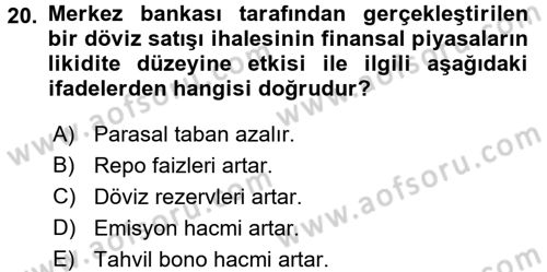 Para ve Banka Dersi 2016 - 2017 Yılı (Final) Dönem Sonu Sınav Soruları 20. Soru