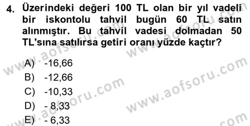 Para ve Banka Dersi 2016 - 2017 Yılı (Final) Dönem Sonu Sınav Soruları 4. Soru