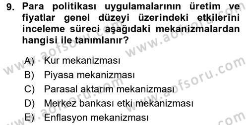 Para ve Banka Dersi 2017 - 2018 Yılı 3 Ders Sınavı 9. Soru