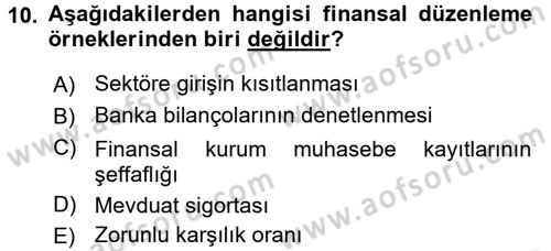 Para ve Banka Dersi Ara Sınavı Deneme Sınav Soruları 10. Soru