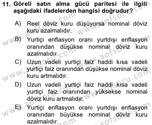 Para ve Banka Dersi 2017 - 2018 Yılı (Vize) Ara Sınav Soruları 11. Soru