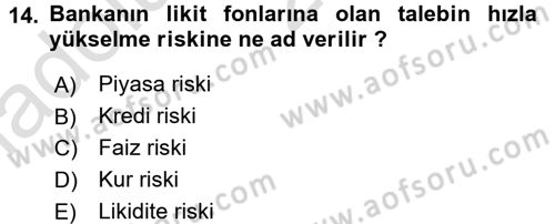 Para ve Banka Dersi Ara Sınavı Deneme Sınav Soruları 14. Soru