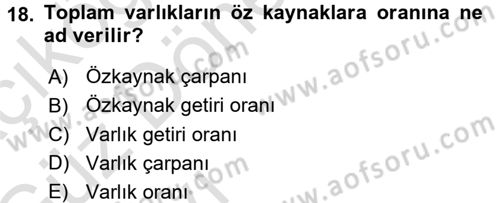 Para ve Banka Dersi 2017 - 2018 Yılı (Vize) Ara Sınav Soruları 18. Soru
