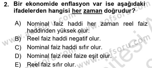 Para ve Banka Dersi 2017 - 2018 Yılı (Vize) Ara Sınav Soruları 2. Soru
