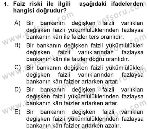 Para ve Banka Dersi 2017 - 2018 Yılı (Final) Dönem Sonu Sınav Soruları 1. Soru