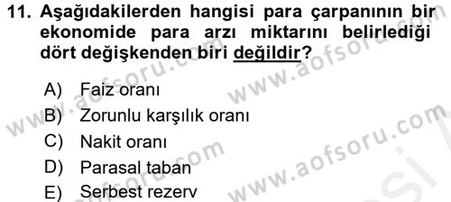Para ve Banka Dersi 2017 - 2018 Yılı (Final) Dönem Sonu Sınav Soruları 11. Soru