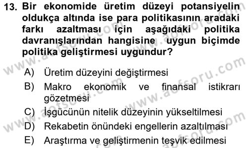 Para ve Banka Dersi 2017 - 2018 Yılı (Final) Dönem Sonu Sınav Soruları 13. Soru