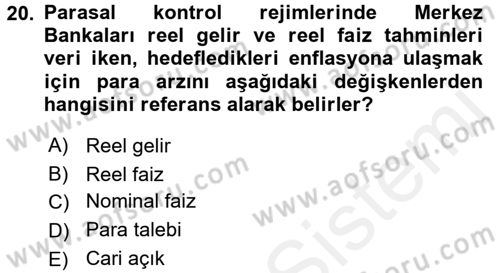 Para ve Banka Dersi 2017 - 2018 Yılı (Final) Dönem Sonu Sınav Soruları 20. Soru