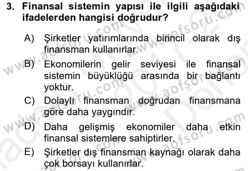 Para ve Banka Dersi 2017 - 2018 Yılı (Final) Dönem Sonu Sınav Soruları 3. Soru