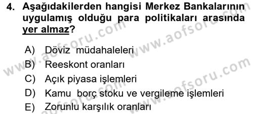 Para ve Banka Dersi 2017 - 2018 Yılı (Final) Dönem Sonu Sınav Soruları 4. Soru