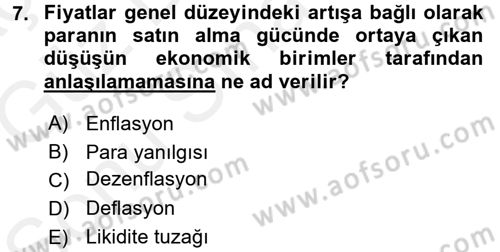 Para ve Banka Dersi 2017 - 2018 Yılı (Final) Dönem Sonu Sınav Soruları 7. Soru