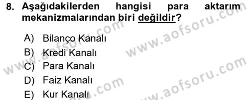 Para ve Banka Dersi 2017 - 2018 Yılı (Final) Dönem Sonu Sınav Soruları 8. Soru
