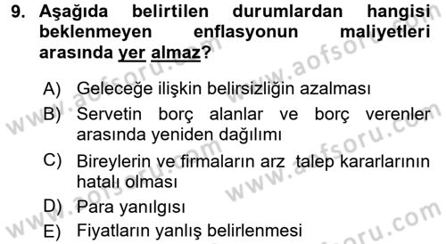 Para ve Banka Dersi 2017 - 2018 Yılı (Final) Dönem Sonu Sınav Soruları 9. Soru