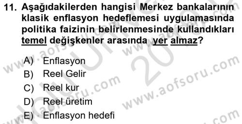 Para ve Banka Dersi 2018 - 2019 Yılı 3 Ders Sınav Soruları 11. Soru