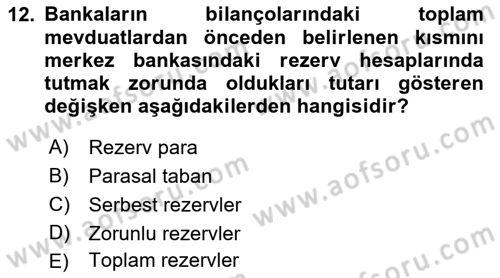 Para ve Banka Dersi 2018 - 2019 Yılı 3 Ders Sınav Soruları 12. Soru