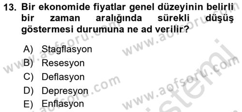 Para ve Banka Dersi 2018 - 2019 Yılı 3 Ders Sınav Soruları 13. Soru
