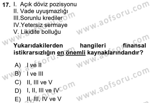 Para ve Banka Dersi 2018 - 2019 Yılı 3 Ders Sınav Soruları 17. Soru