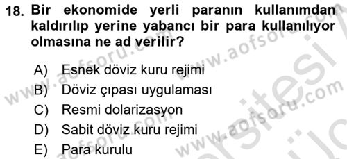Para ve Banka Dersi 2018 - 2019 Yılı 3 Ders Sınav Soruları 18. Soru
