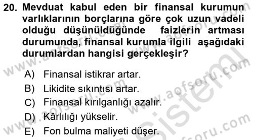 Para ve Banka Dersi 2018 - 2019 Yılı 3 Ders Sınav Soruları 20. Soru