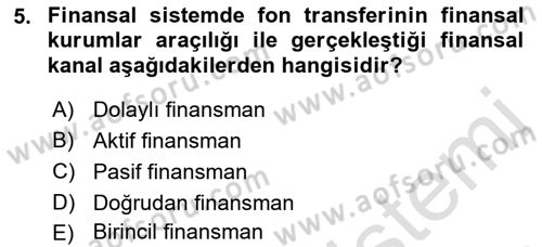 Para ve Banka Dersi 2018 - 2019 Yılı 3 Ders Sınav Soruları 5. Soru