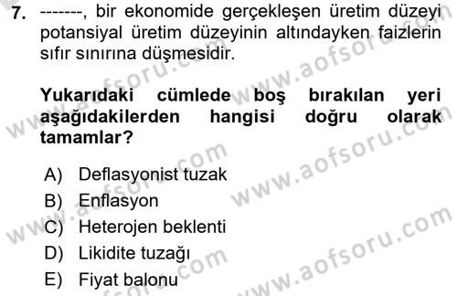 Para ve Banka Dersi 2018 - 2019 Yılı 3 Ders Sınav Soruları 7. Soru