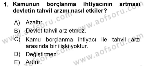 Para ve Banka Dersi 2018 - 2019 Yılı (Vize) Ara Sınavı 1. Soru