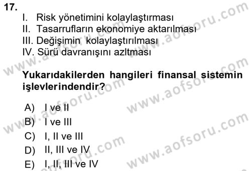 Para ve Banka Dersi 2018 - 2019 Yılı (Vize) Ara Sınavı 17. Soru